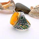 Men's Yellow Agate Stone Silver Ring - TryAladdin