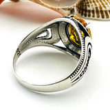 Men's Yellow Citrine Stone Silver Ring - TryAladdin