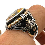 Men's Yellow Citrine Stone Silver Ring - TryAladdin