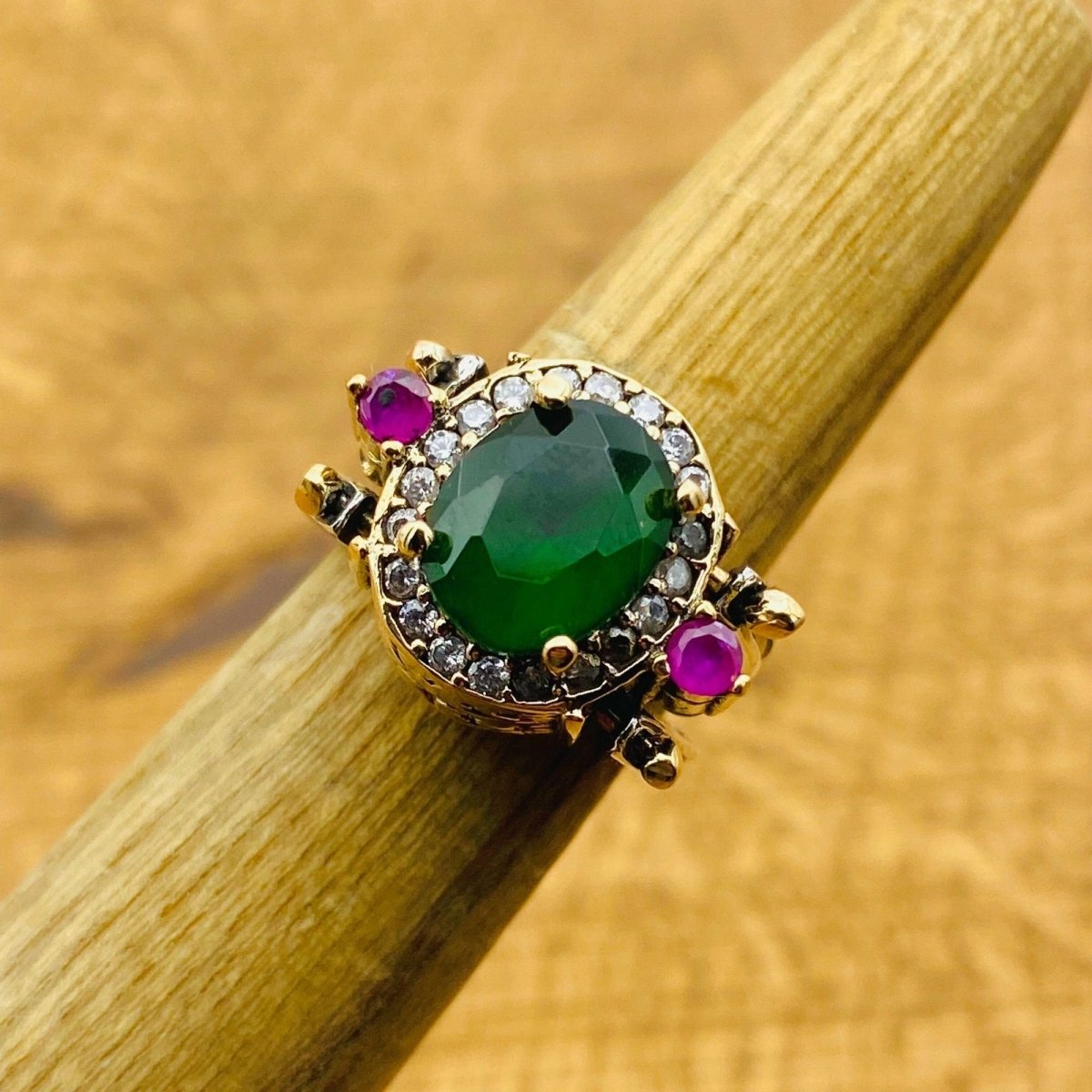 Multi Stone Ring, Emerald & Ruby Oval - TryAladdin