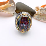 Mystic Topaz Stone Men's Turkish Silver Ring - TryAladdin