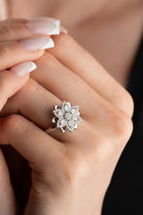 Nereze | Baguette Stone Rotating 6 Petals Flower Adjustable Size Ring - TryAladdin