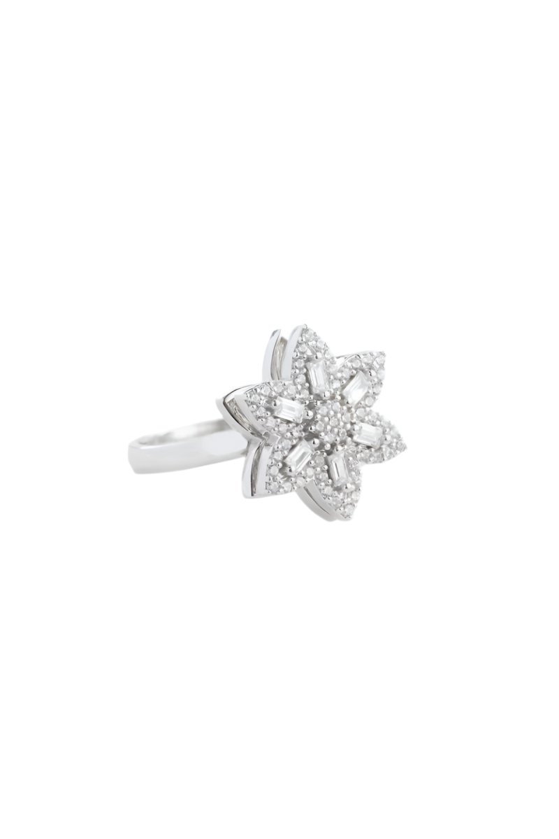 Nereze | Baguette Stone Rotating 6 Petals Flower Adjustable Size Ring - TryAladdin