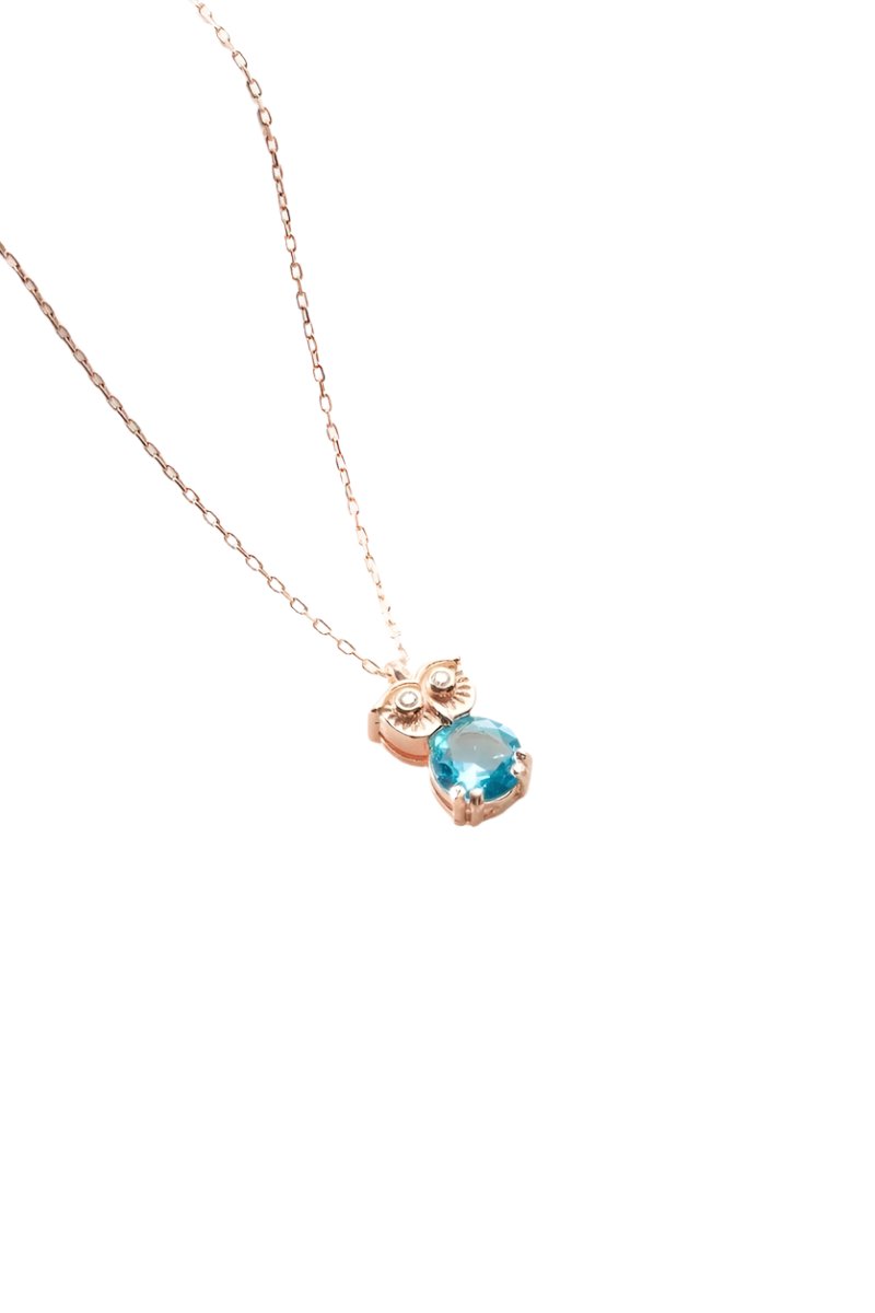 Nereze | Rose Plated Owl Necklace with Aquamarine Stone - TryAladdin