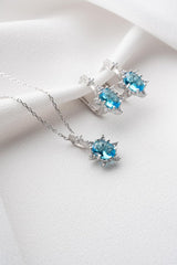 Nereze | Aquamarine Oval Stone Earrings and Necklace Set - TryAladdin