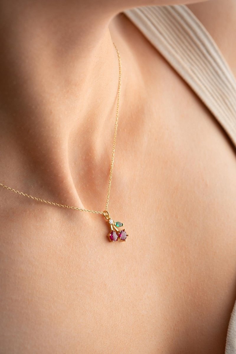 Nereze | Gold Plated Cherry Necklace - TryAladdin