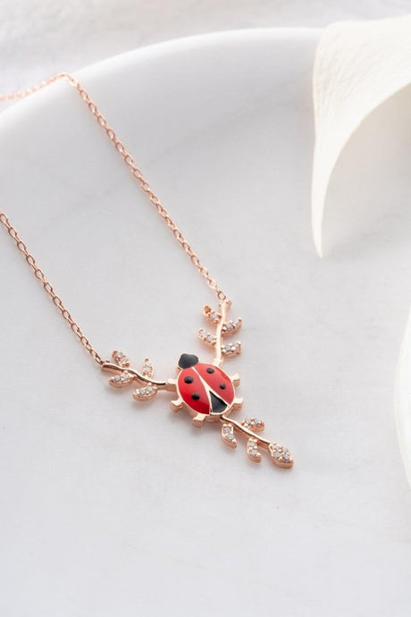 Nereze | Ladybug Necklace with Red Enamel on a Branch - TryAladdin