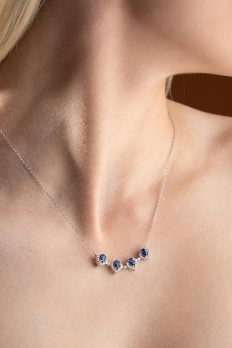 Nereze | Magnetized Detachable Rhodium Blue Zirconia Clover Necklace with 4 Hearts - TryAladdin