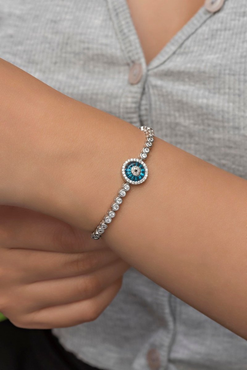 Nereze | Rhodium Nazar Evil Eye Waterway Bracelet - TryAladdin