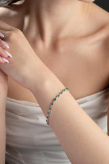 Nereze | Rhodium Plated 3mm Square Green Zircon Stone Waterway Bracelet - TryAladdin