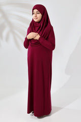 One Piece Practical Children's Prayer Dress with Headscarf Fuchsia - TryAladdin