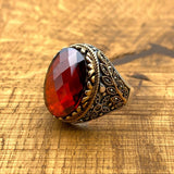 Ottoman Style Men's Handmade Red Stone Ring - TryAladdin