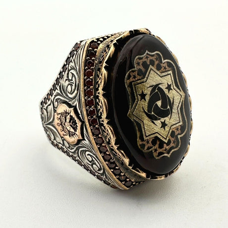 Ottoman Symbol Agate Stone Men's Ring - TryAladdin