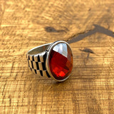 Oval Red Zircon Ottoman Style Ring - TryAladdin