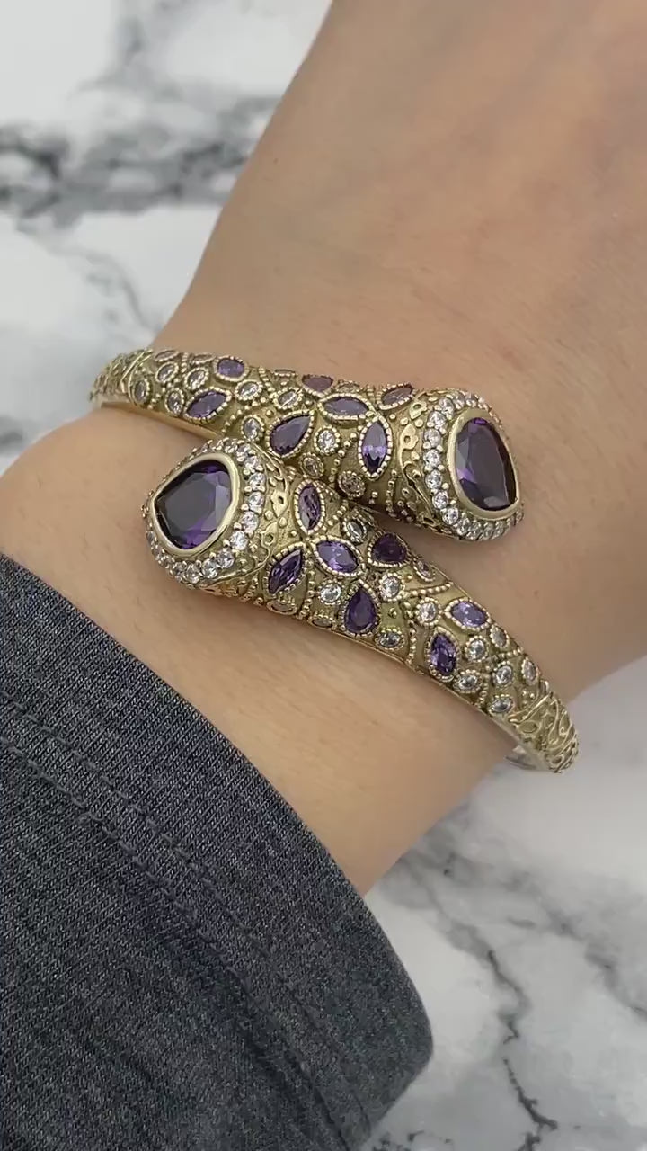 Istanbul Jewelry | Handmade Amethyst Drop Ottoman Silver Bracelet