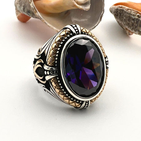 Purple Amethyst Stone Handmade Silver Ring - TryAladdin