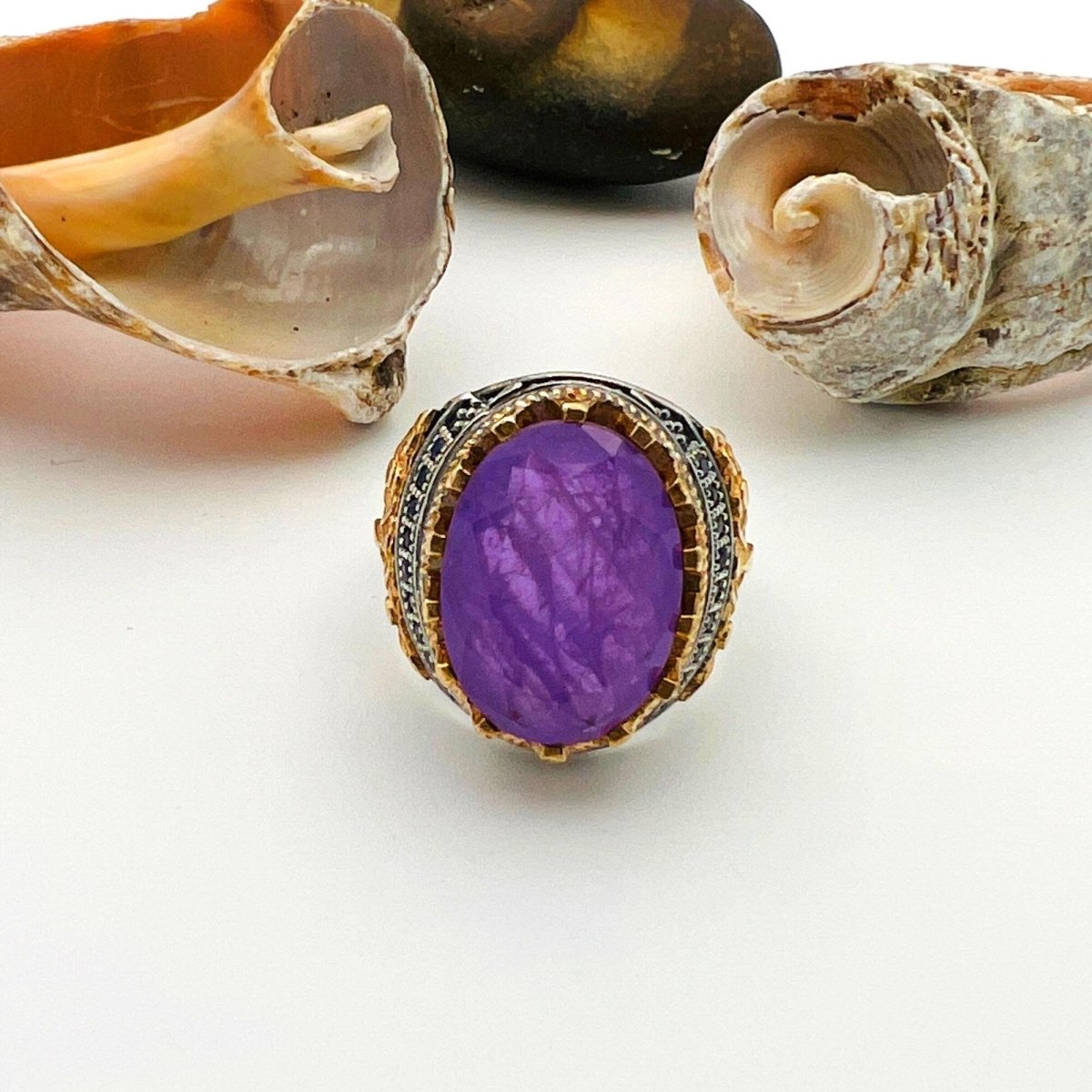 Purple Tourmaline Oval Stone Men's Ring - TryAladdin