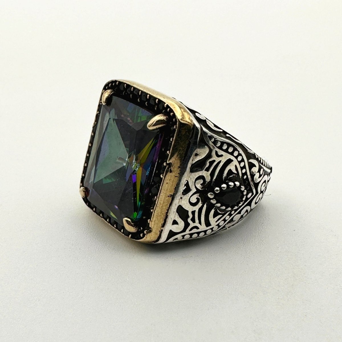 Rainbow Mystic Topaz Square Stone Men's Ring - TryAladdin