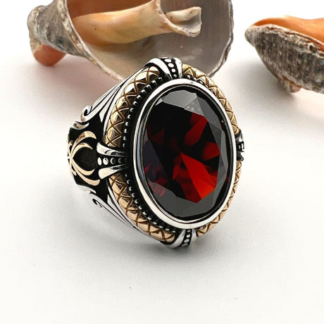 Red Ruby Stone Handmade Silver Ring - TryAladdin