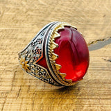 Red Topaz Oval Agate Ring - TryAladdin