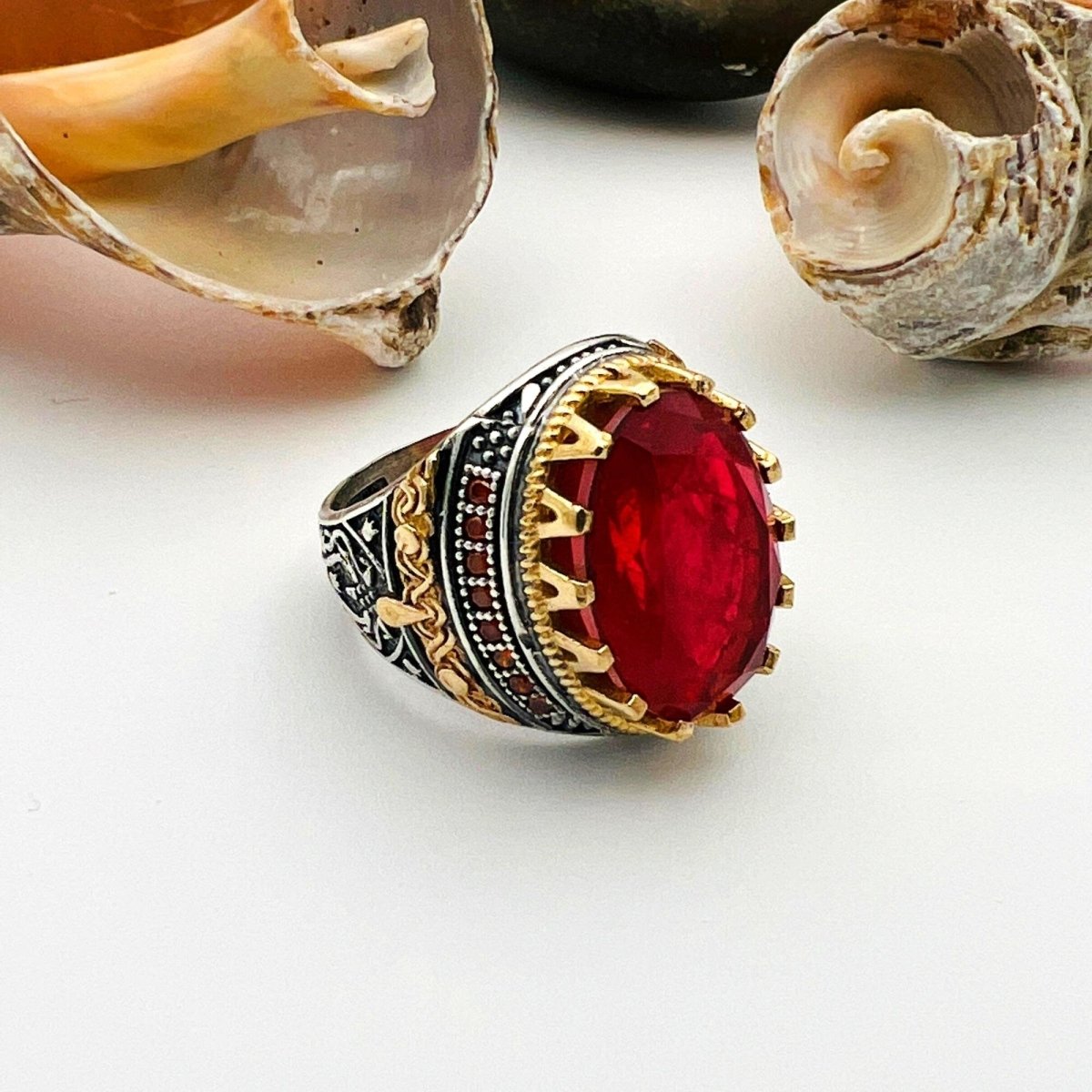 Red Tourmaline Oval Stone Men's Ring - TryAladdin