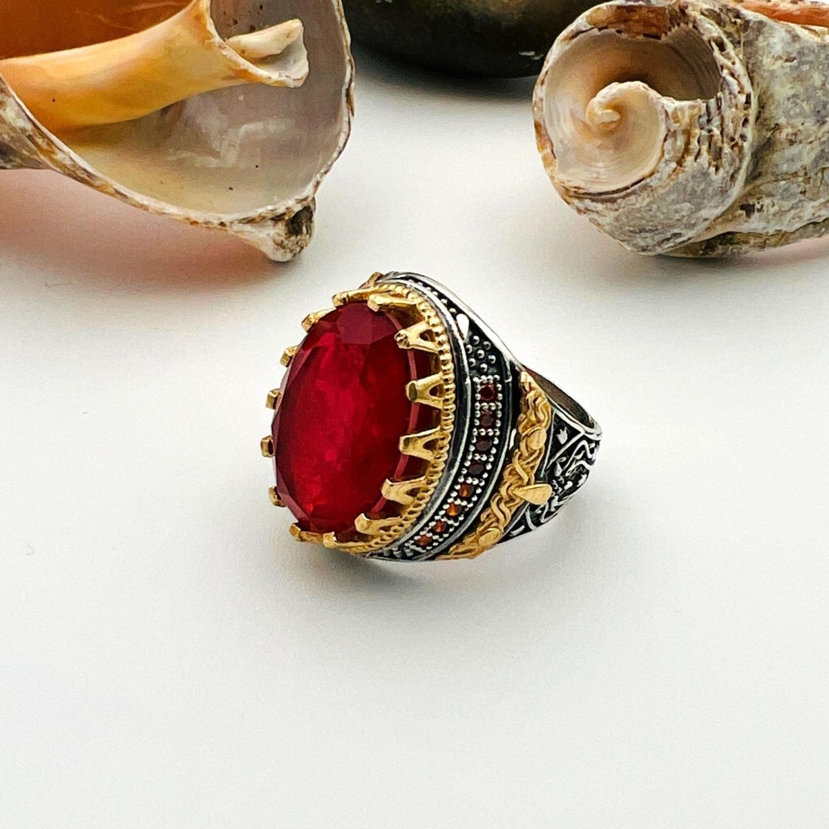 Red Tourmaline Oval Stone Men's Ring - TryAladdin