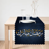 Runner and Cushion Pillow Cover Set with Dark Blue Background Featuring Ramadan Motif - TryAladdin