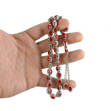 Selderesi | Red Enameled Cast Metal Alpaca Tasbih - TryAladdin