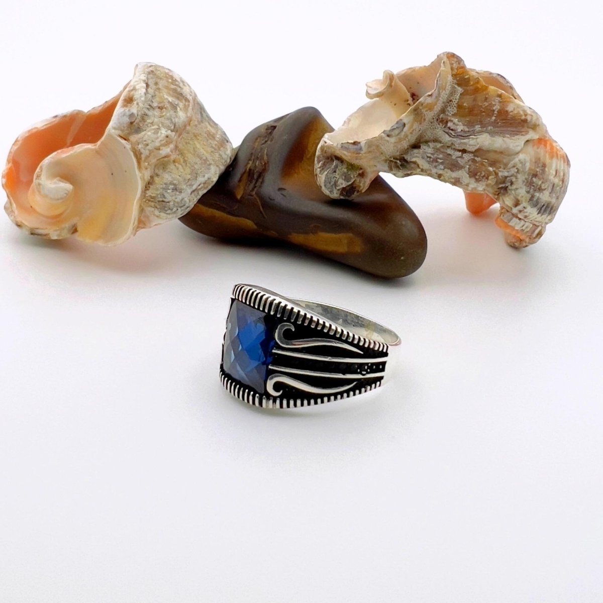 Square Blue Sapphire Silver Ring - TryAladdin