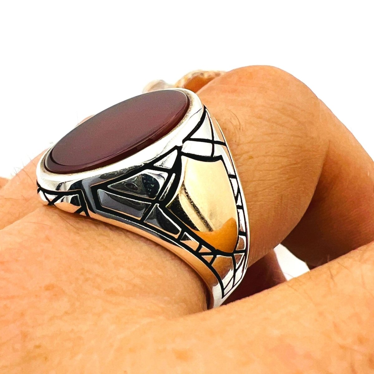 Step into Elegance with our Men's Red Agate Stone Ring - TryAladdin