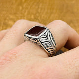 Sterling Silver 925 Handmade Red Agate Men's Ring - TryAladdin