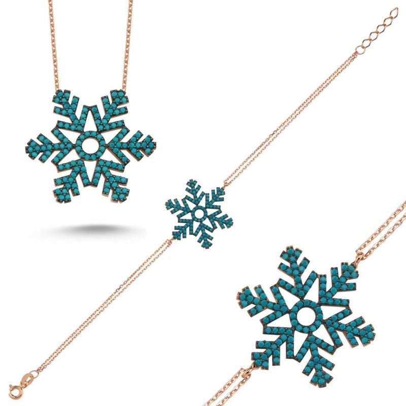 Taki | Silver Necklace and Bracelet Set with Snowflake Stone 5 Colors - TryAladdin