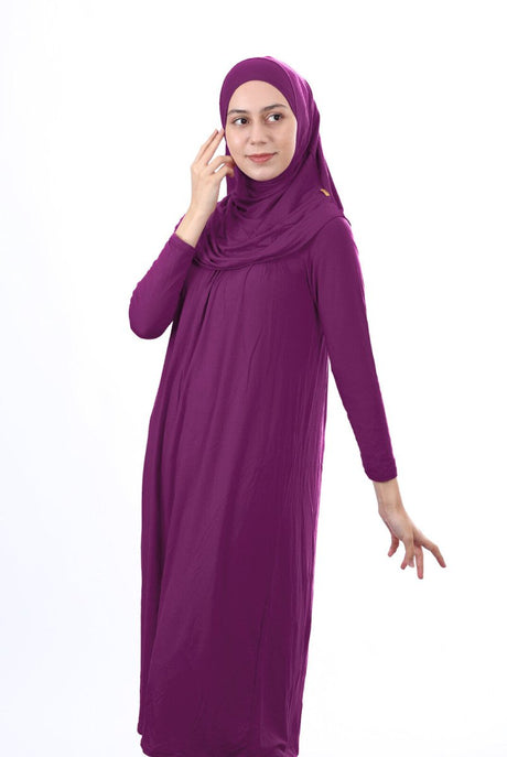 Teenage Size 12 - 15 Years Old Plum One Piece Women's Prayer Dress with Headscarf - TryAladdin