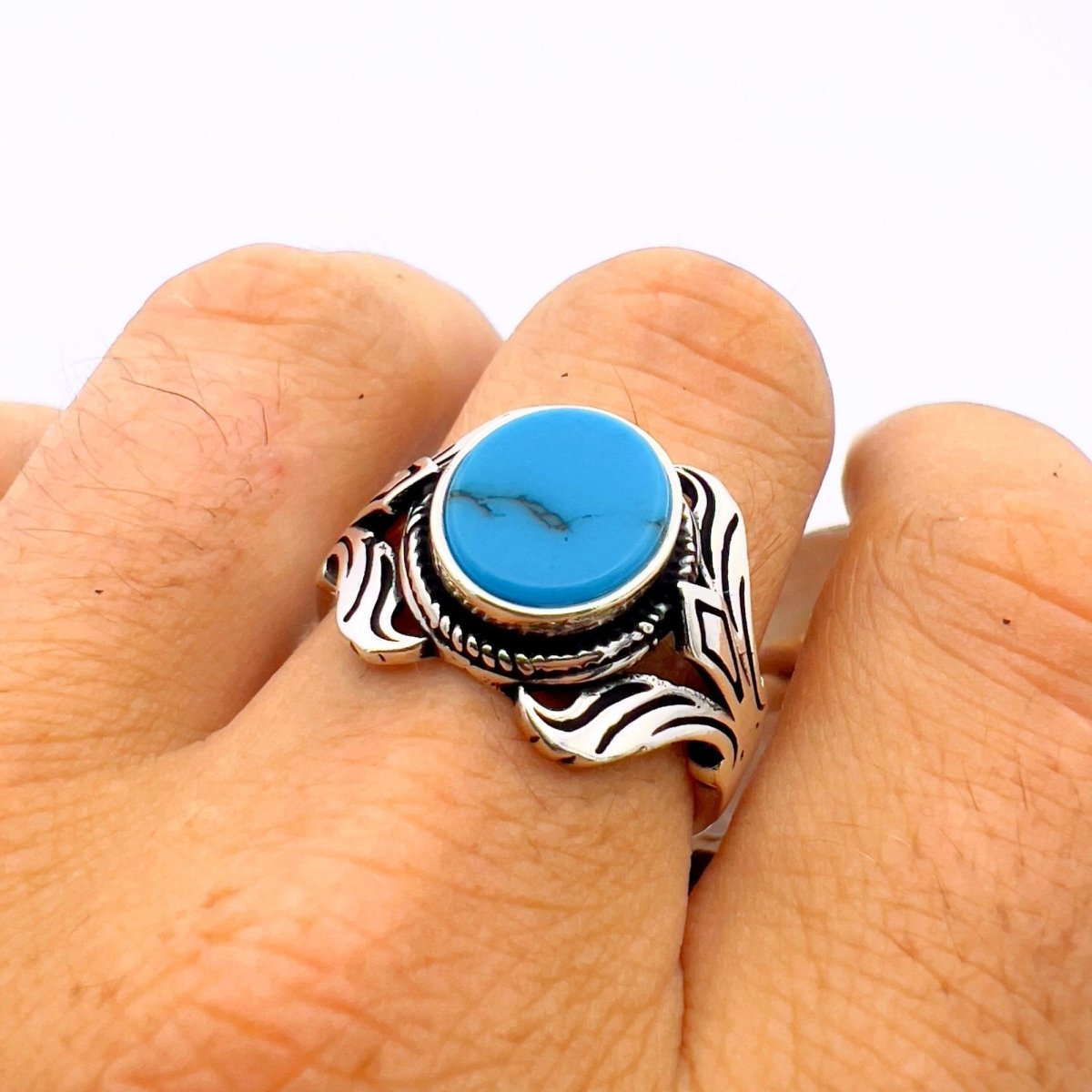 Turquoise Men's Handmade Silver Ring - TryAladdin