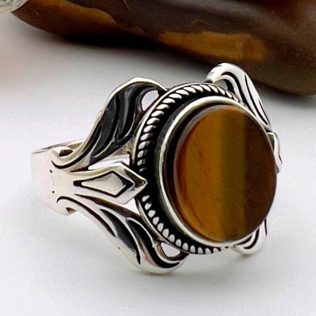 Unisex Tiger's Eye Silver Ring - TryAladdin