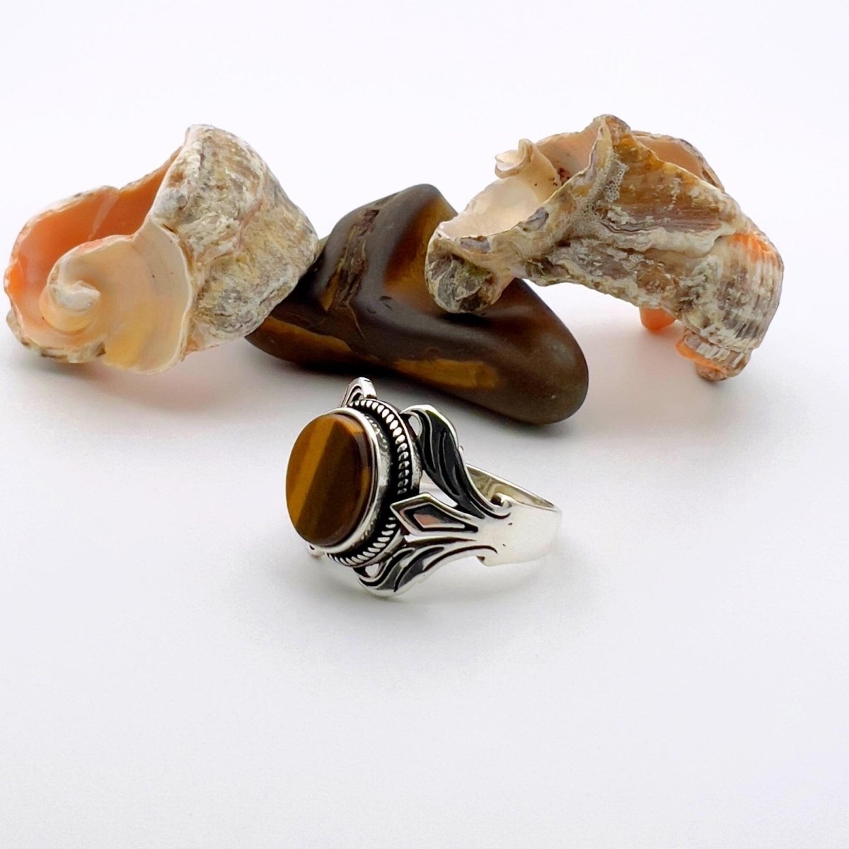 Unisex Tiger's Eye Silver Ring - TryAladdin