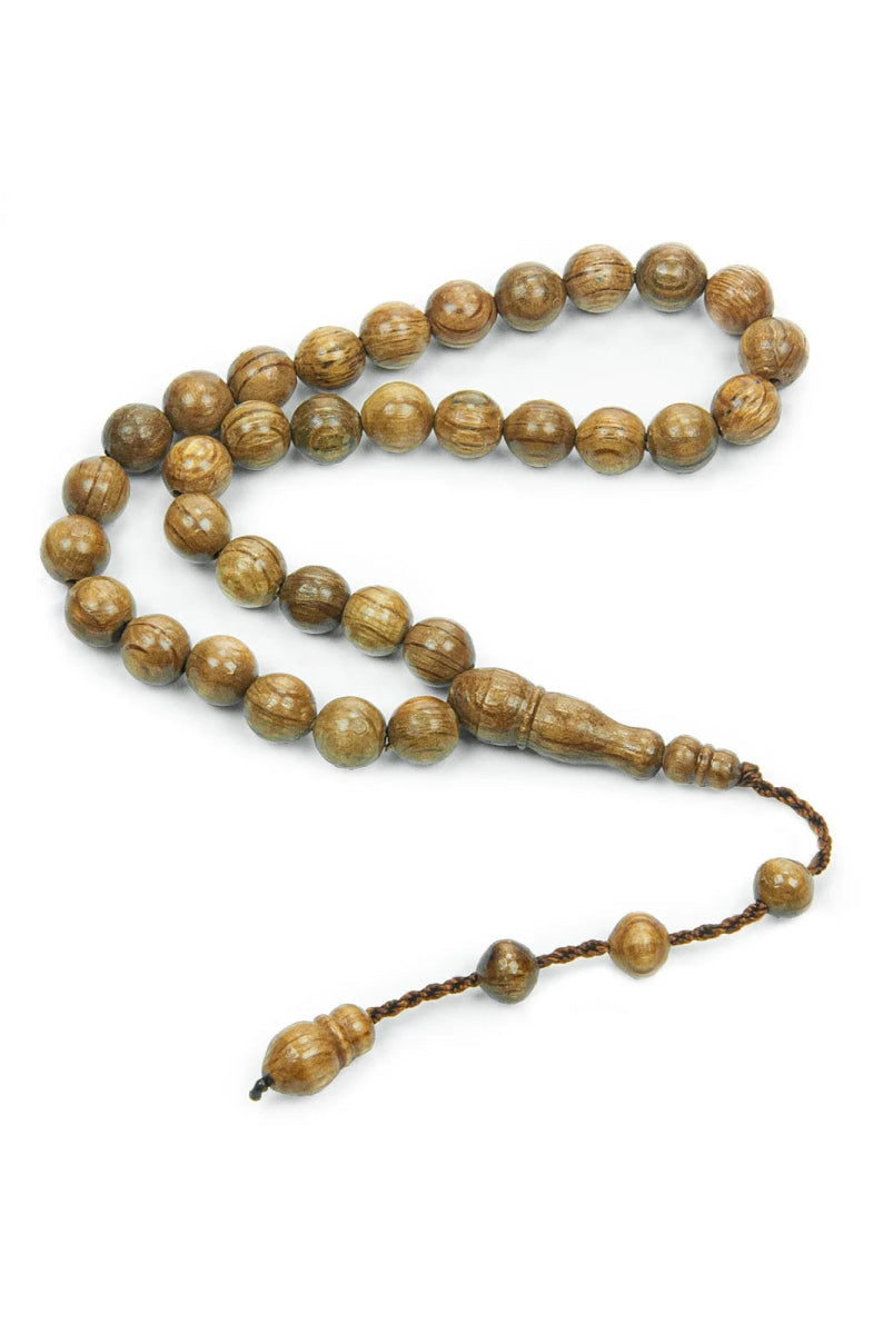 Wild Thistle Wood Sphere Cut Prayer Beads - 33 Beads - 10 MM - TryAladdin