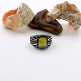 Yellow Amber Stone Men's Silver Ring - TryAladdin