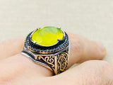 Yellow Tourmaline Men's Silver Ring - TryAladdin