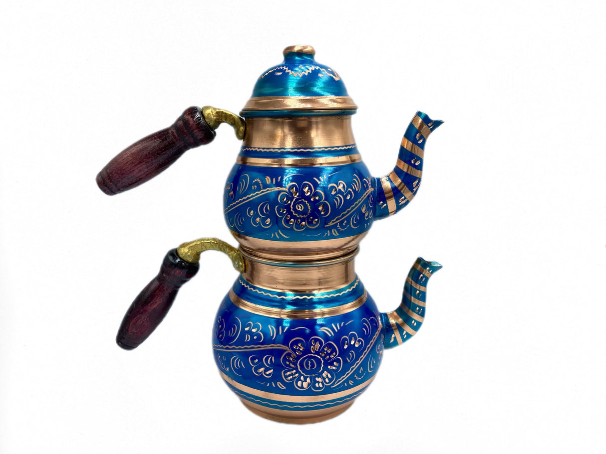 Lavina | Copper Double Turkish Teapot with Erzincan Design - TryAladdin