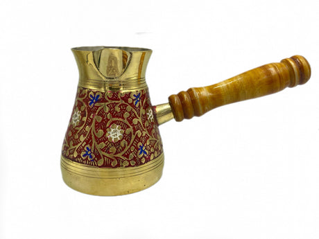 Lavina | Red Bronze Turkish Coffee Pot with Wooden Handle Indian Design (11 cm) - TryAladdin