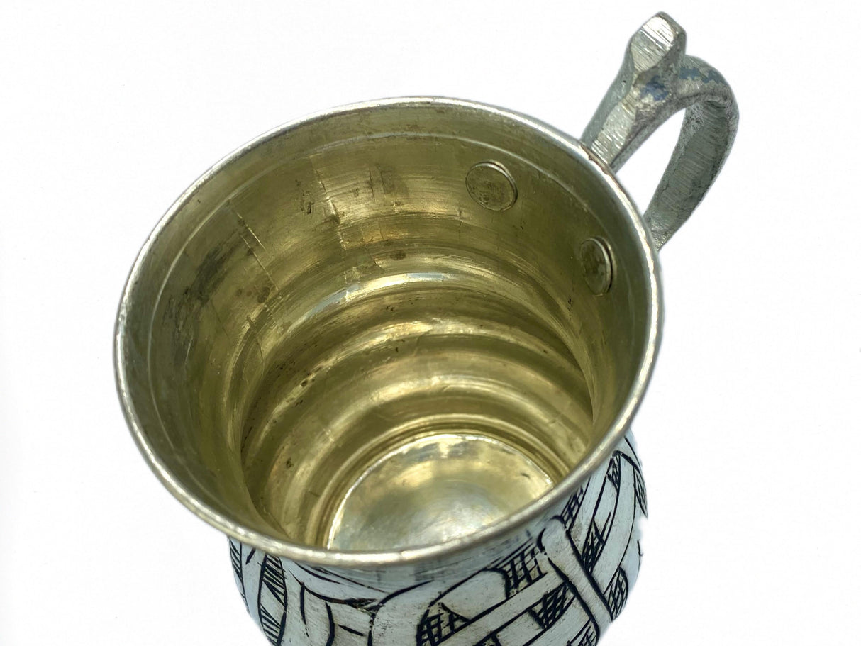 Lavina | Silver Copper Cup with Black Line Patterned (10 cm) - TryAladdin