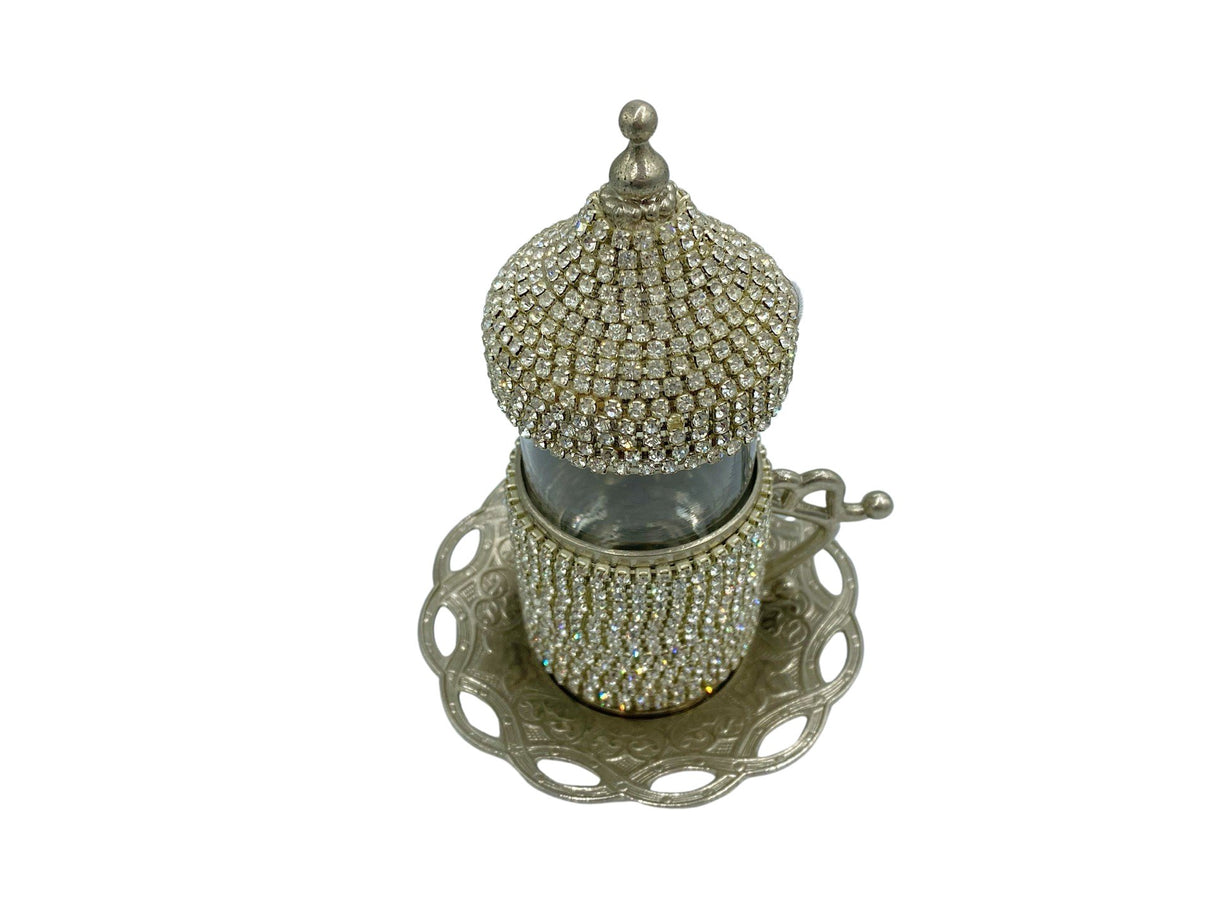 Lavina | Turkish Tea Cup with Lid Swarovski Stone Design - TryAladdin