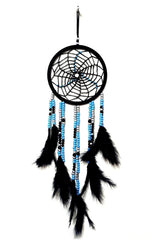 Black and Blue Beaded Bird Furry Black Dream Dream Catcher Wall Ornament - TryAladdin