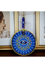 Gilded Nazar Beads Blue Pink Glass Wall Ornament - TryAladdin