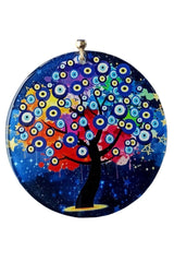 Nazar Bead Patterned Tree of Life Fusion Glass Wall Ornament - TryAladdin