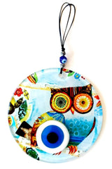 Owl Nazar Beaded Fusion Glass Wall Ornament - TryAladdin