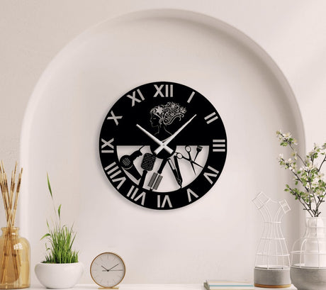 NR Dizayn | Women Hairdresser Detailed Metal Wall Clock - TryAladdin